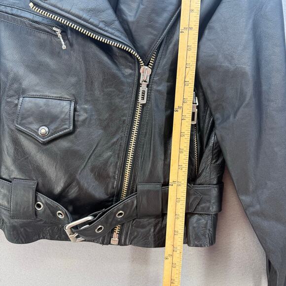 Virginia Slims Wear Leather Moto Jacket Women's M Black Heavy Duty Zippers VTG - Picture 15 of 15